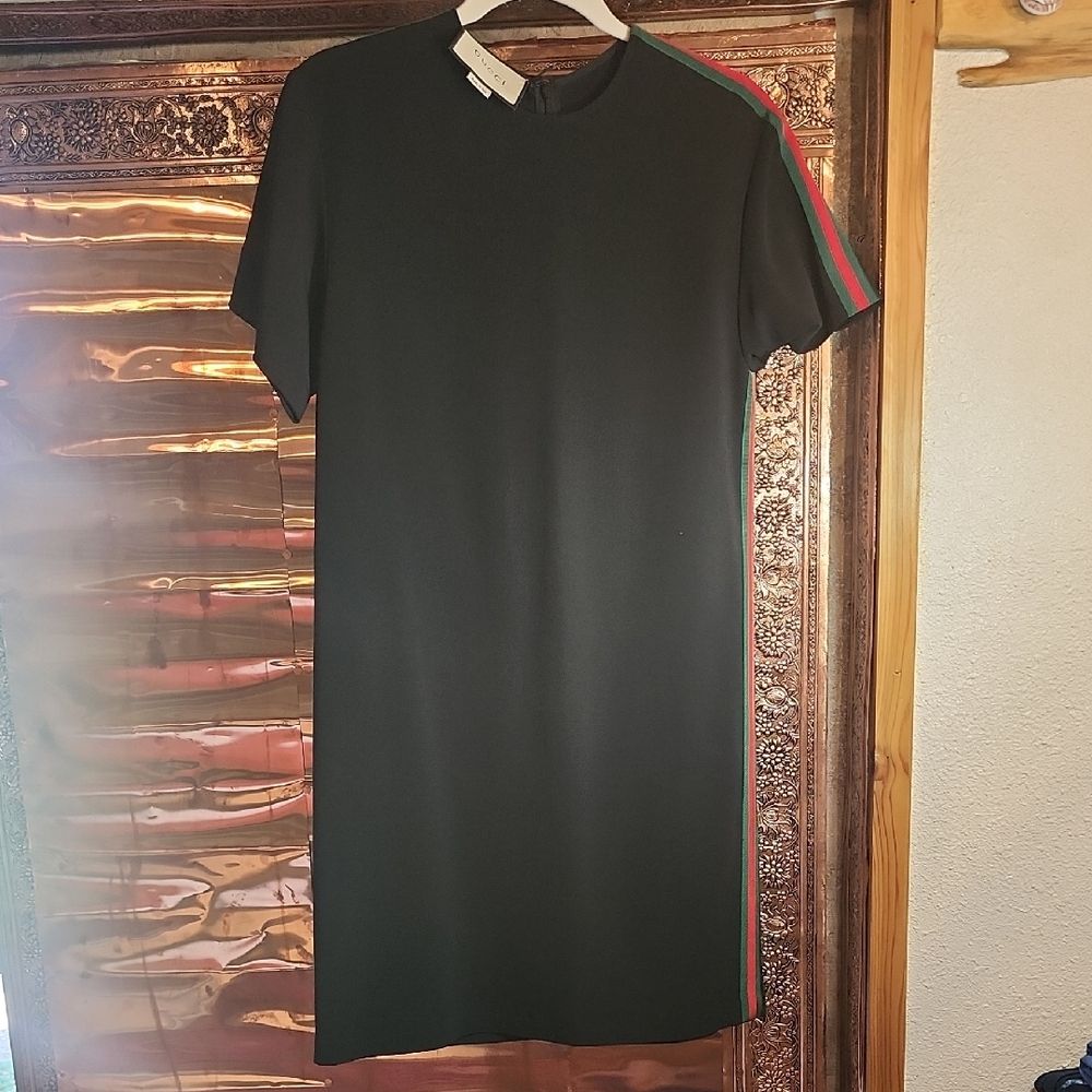 Gucci Black Mini Dress with Red and Green Accent